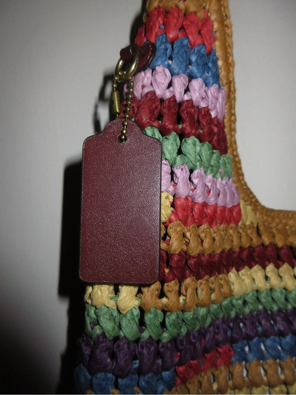 COACH Multicolor Crochet Stripe Hobo Bag with Brown Trim